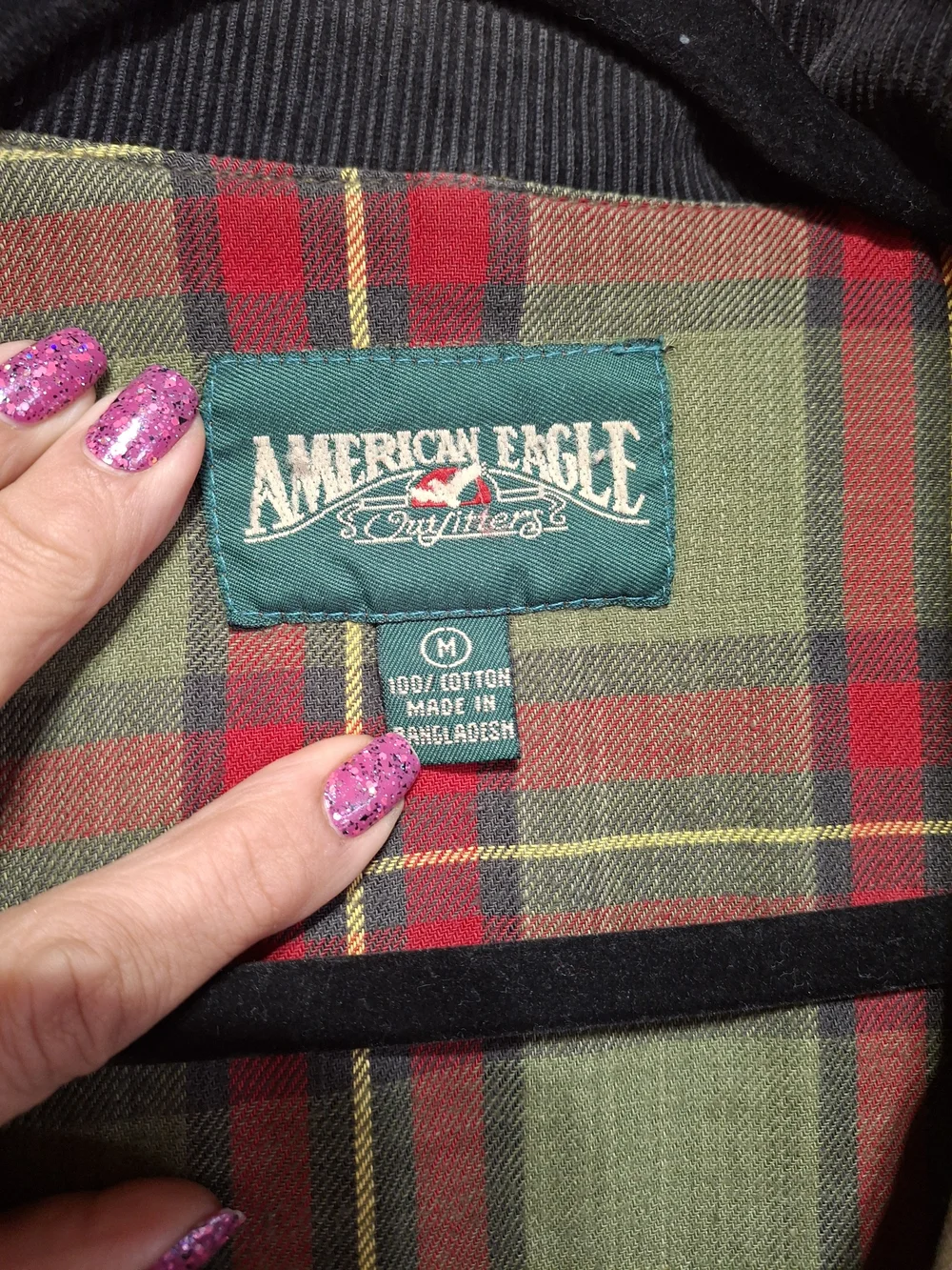 American Eagle Outfitters Olive Green Field Jacket with Black Cord Collar - Picture 2 of 8